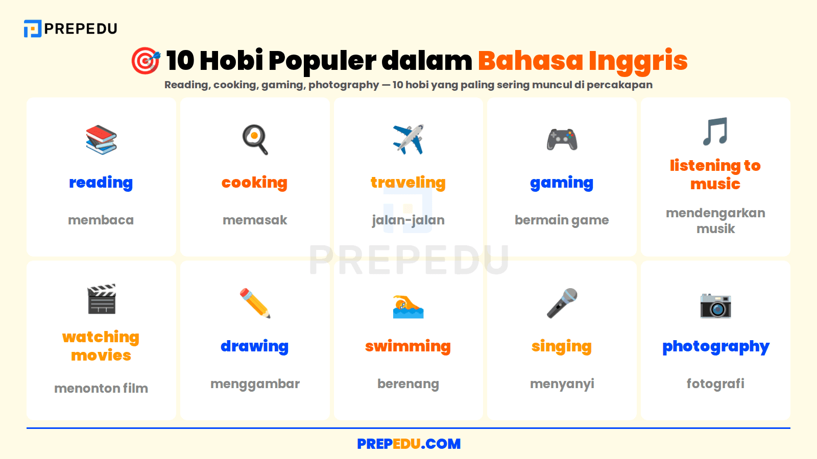Sepuluh hobi paling populer dalam bahasa Inggris beserta artinya