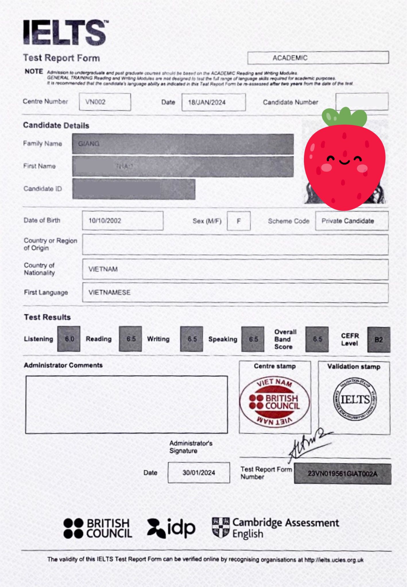 Điểm 6.5 nhờ có khoá học IELTS của PREP