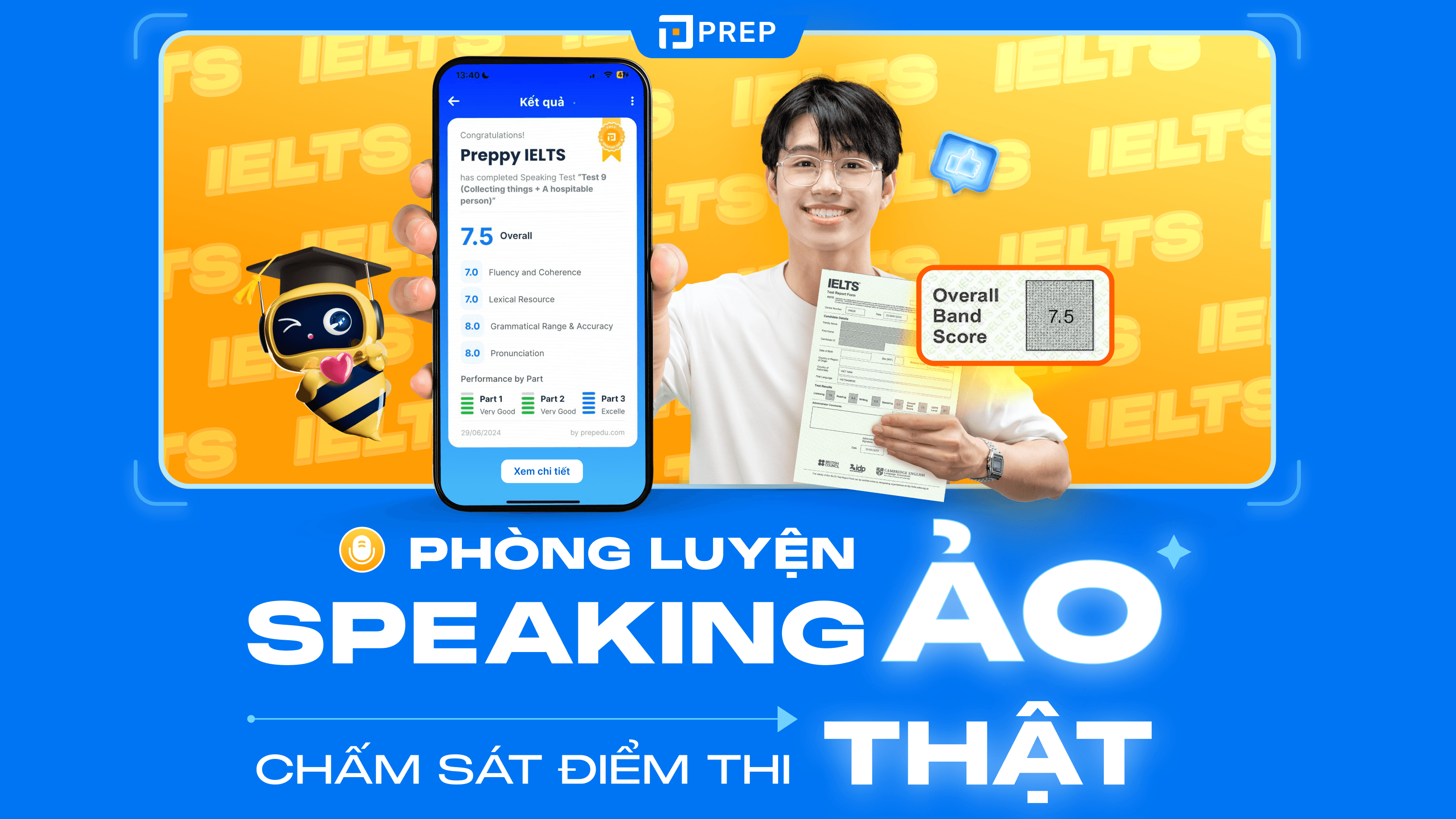 Phòng Speaking ảo Prep AI chấm đúng điểm thi thật