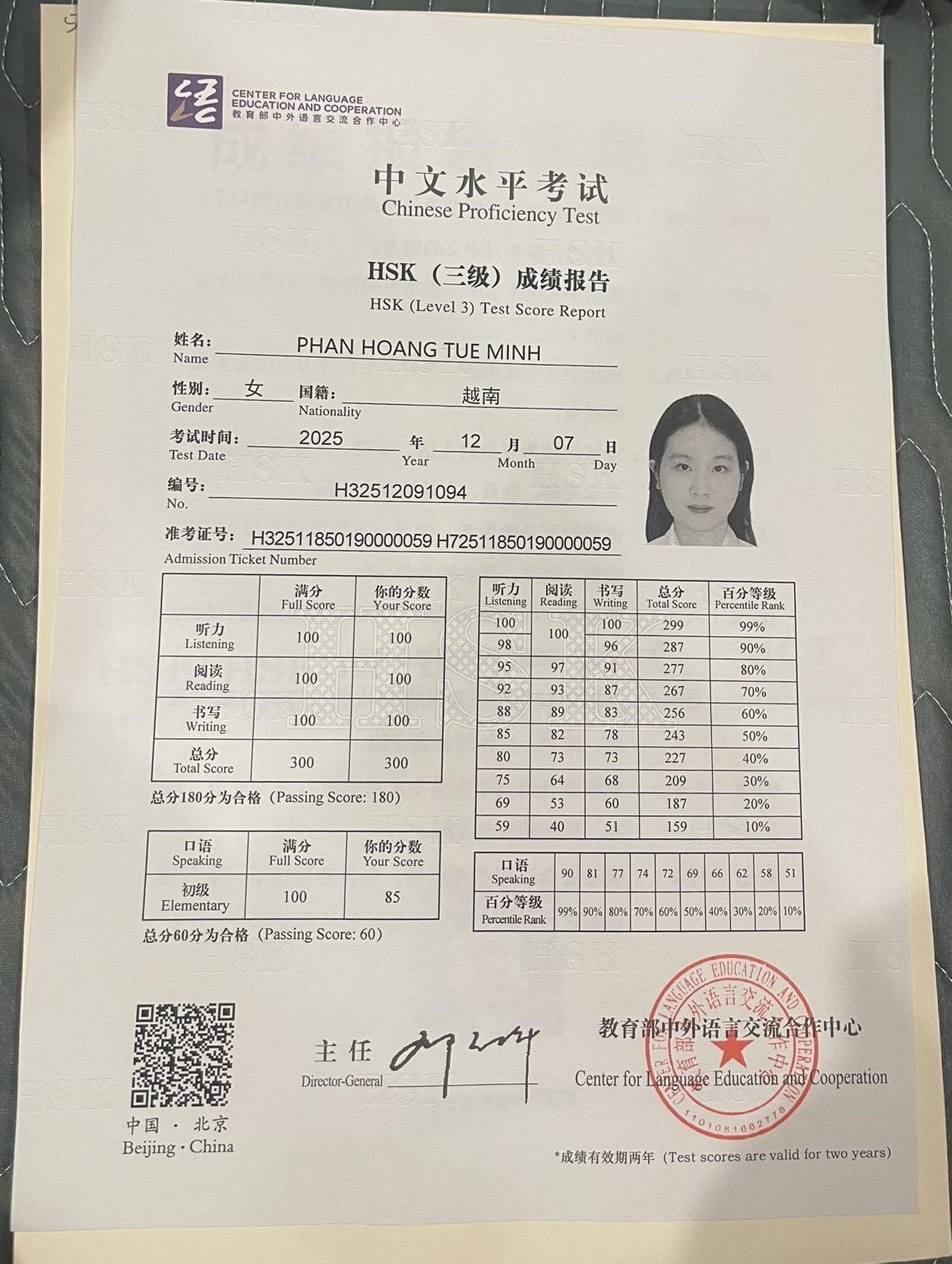 Phan Hoàng Tuệ Minh - Ảnh chứng chỉ HSK 3.jpg