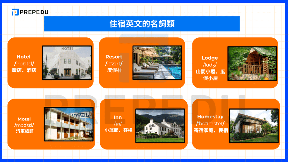 住宿英文的名詞類