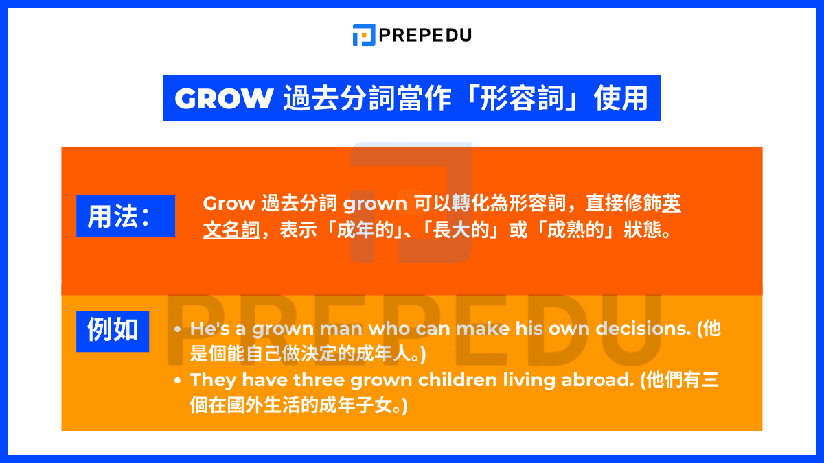 Grow 過去分詞當作「形容詞」使用