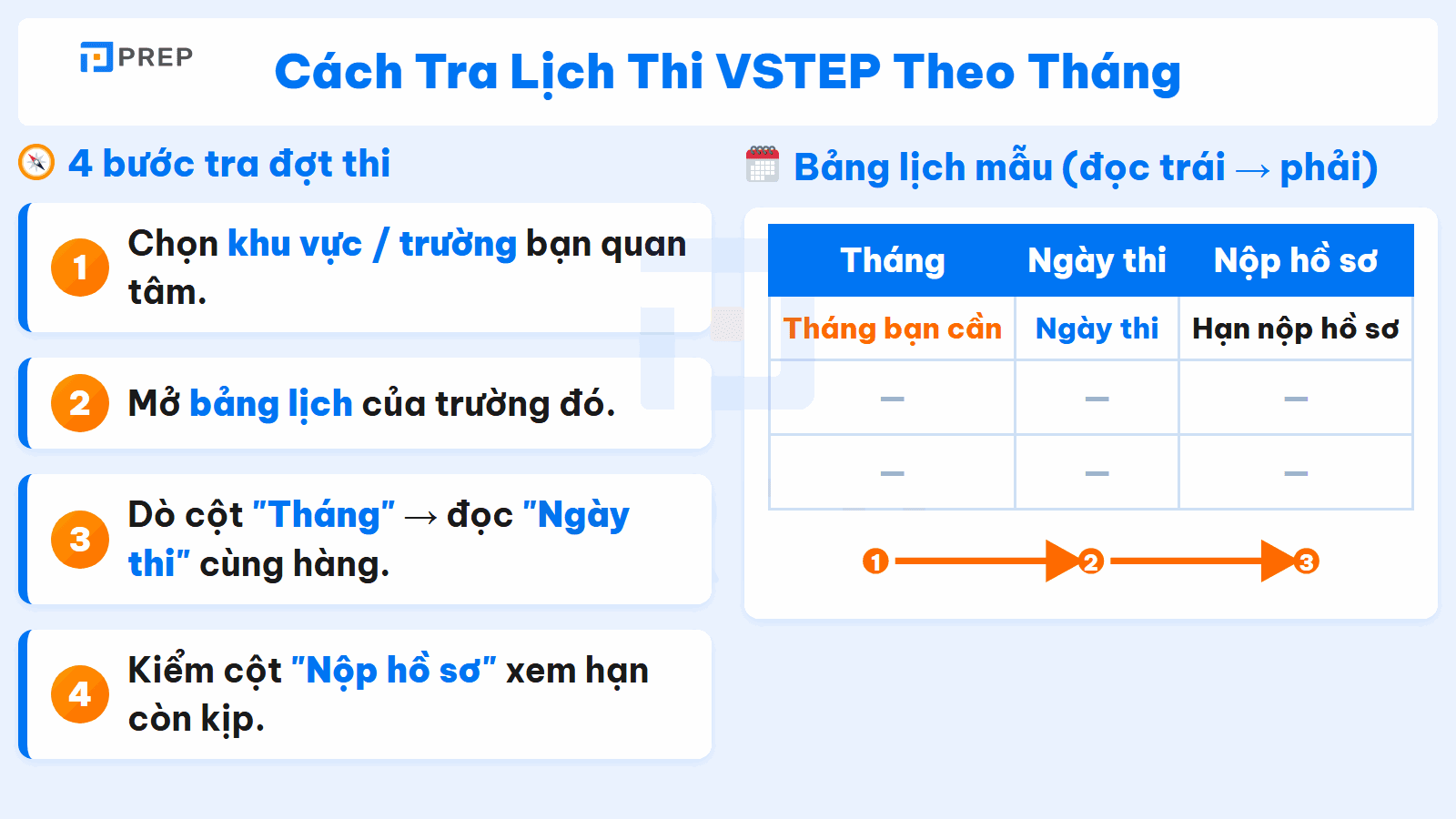 Bốn bước lọc đợt thi theo đúng tháng bạn cần ngay trong bảng lịch của từng trường.