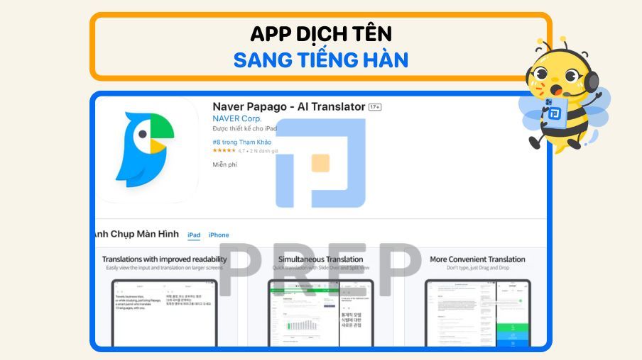 app dịch tên sang tiếng Hàn