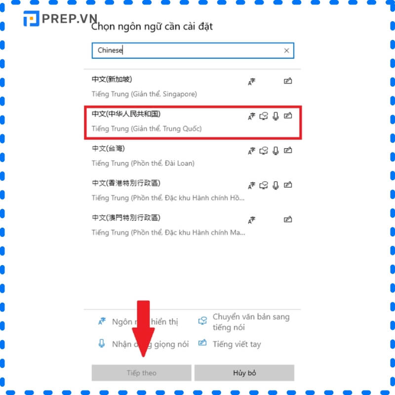 Chọn ngôn ngữ tiếng Trung giản thể