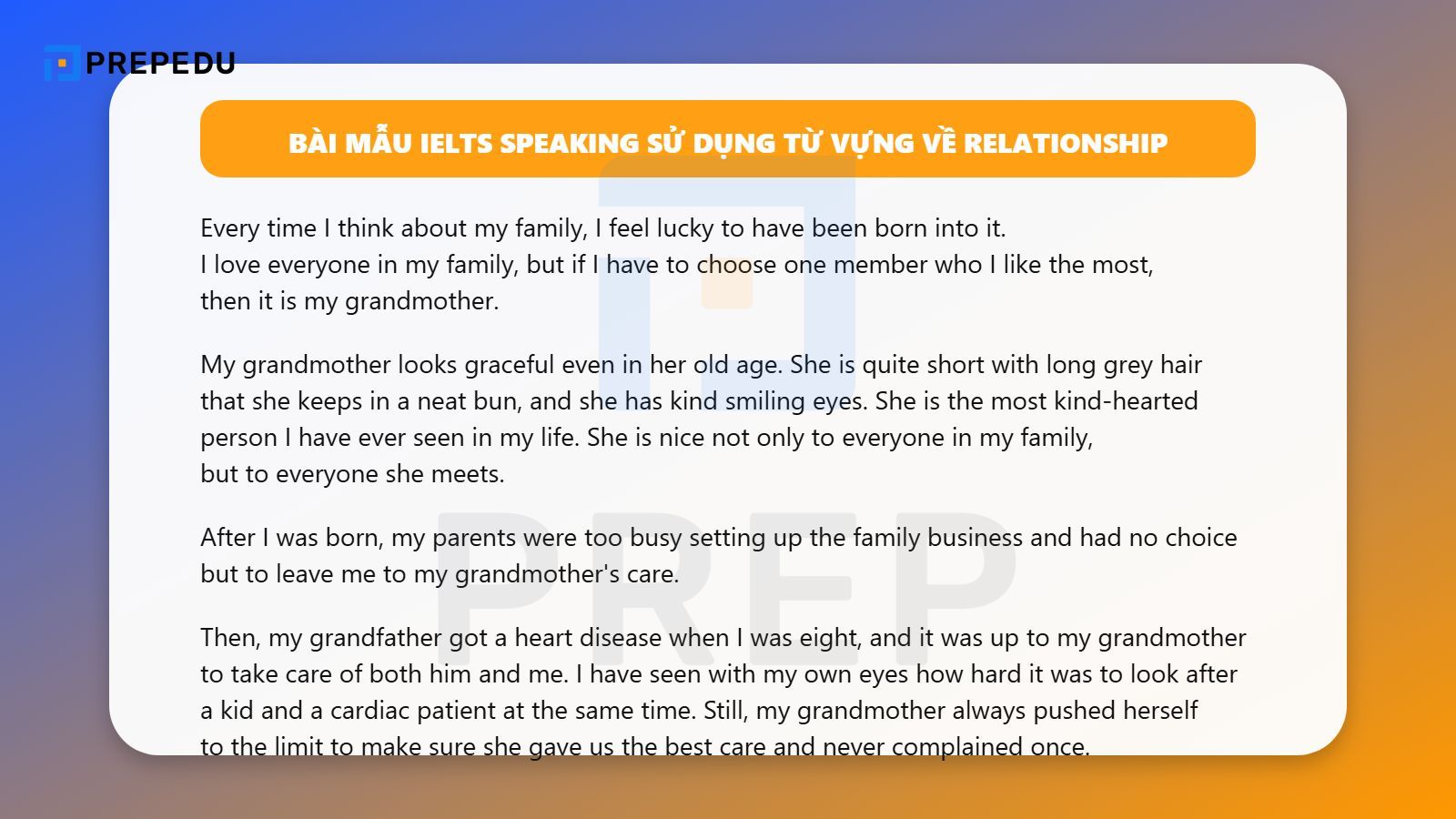 Bài mẫu IELTS Speaking có sử dụng từ vựng về Relationship