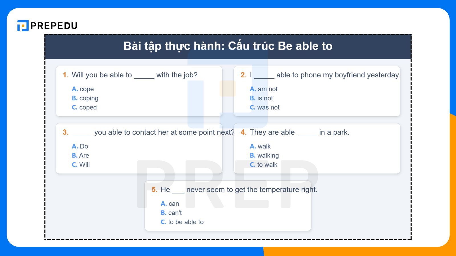Bài tập cấu trúc Be able to có đáp án