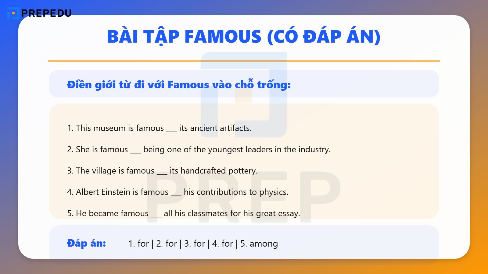 Bài tập Famous có đáp án