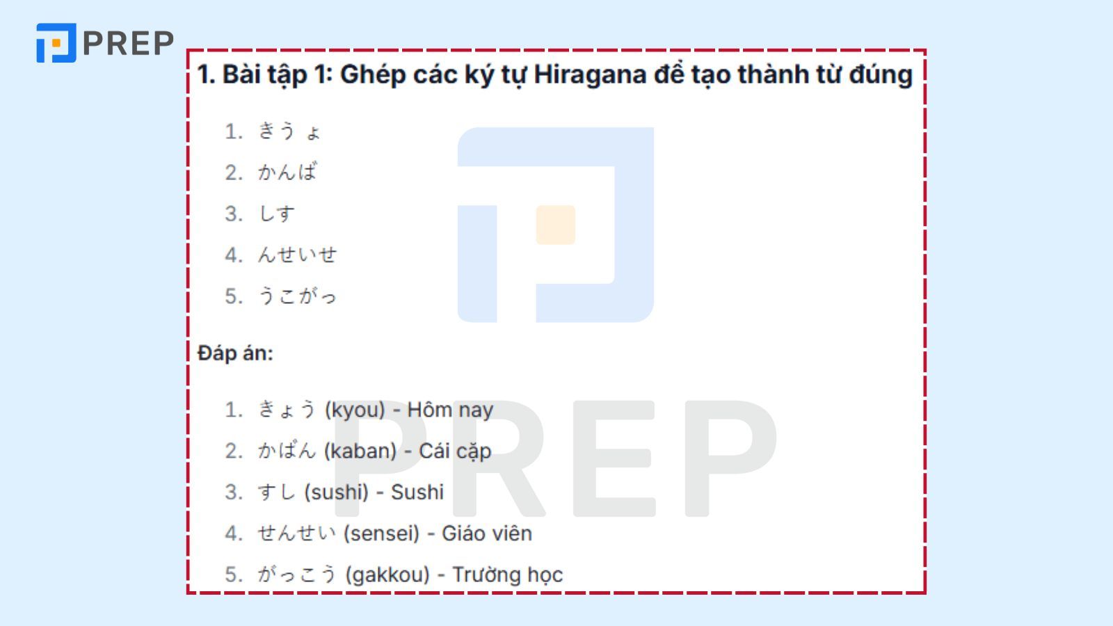 Bài tập kiểm tra bảng chữ cái tiếng Nhật PDF