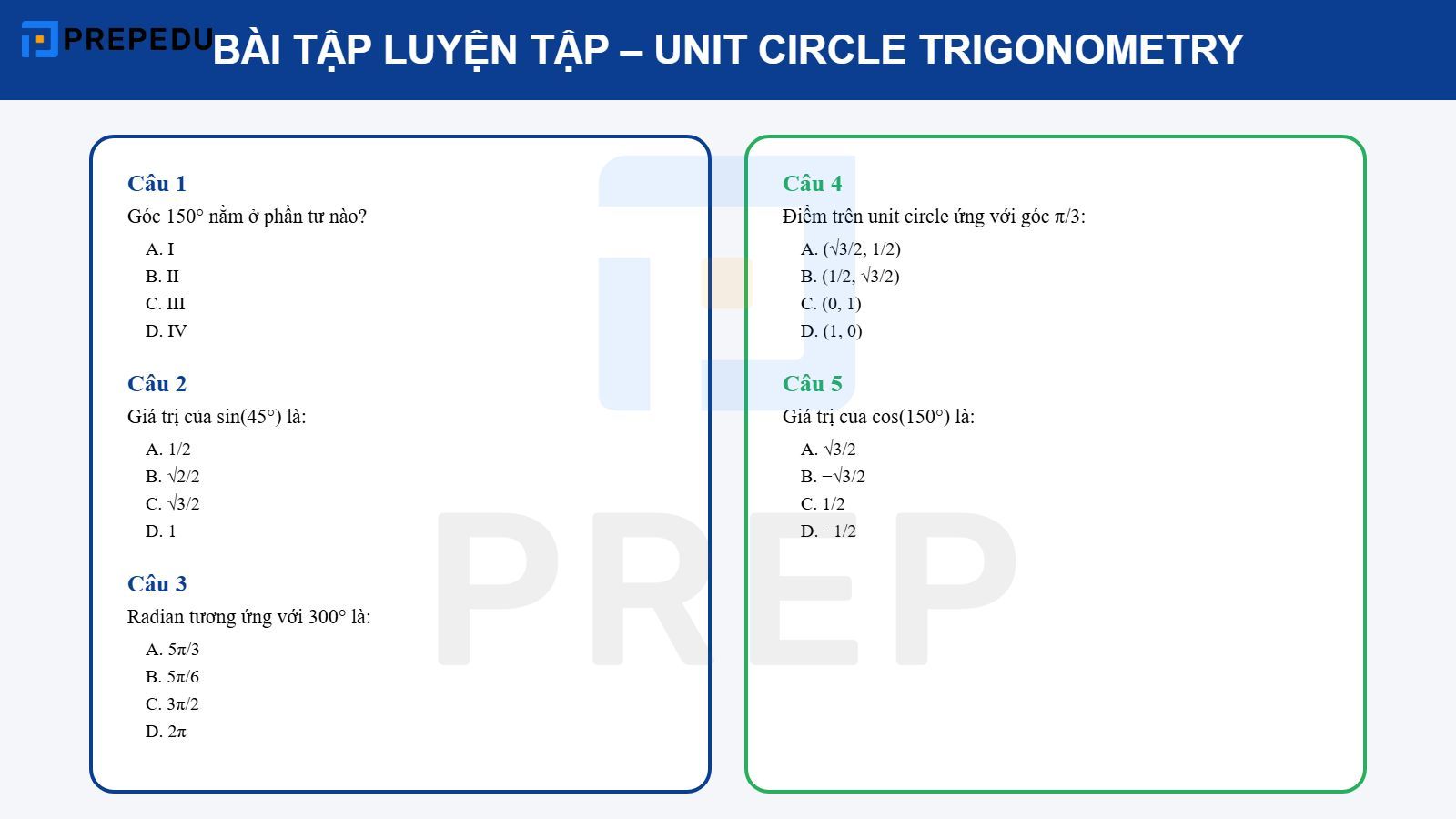 Bài tập luyện tập unit circle trigonometry