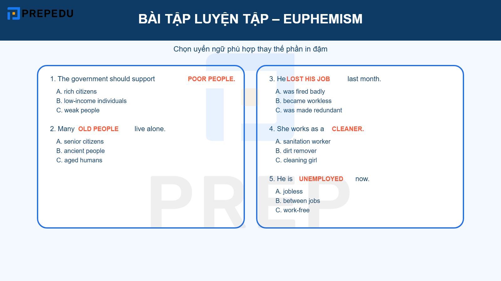 Bài tập luyện tập Uyển ngữ Euphemism