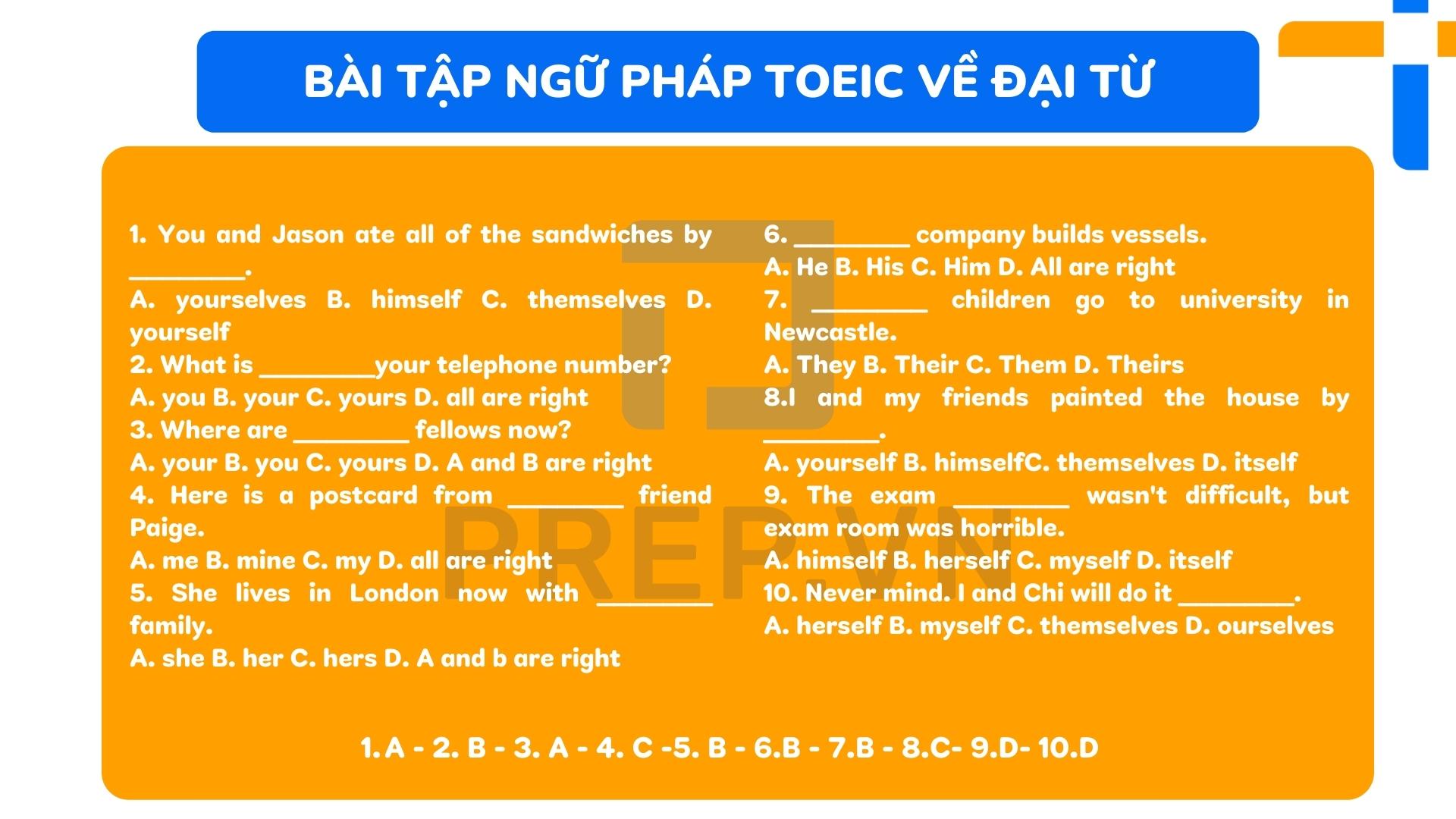 Bài tập ngữ pháp TOEIC về đại từ