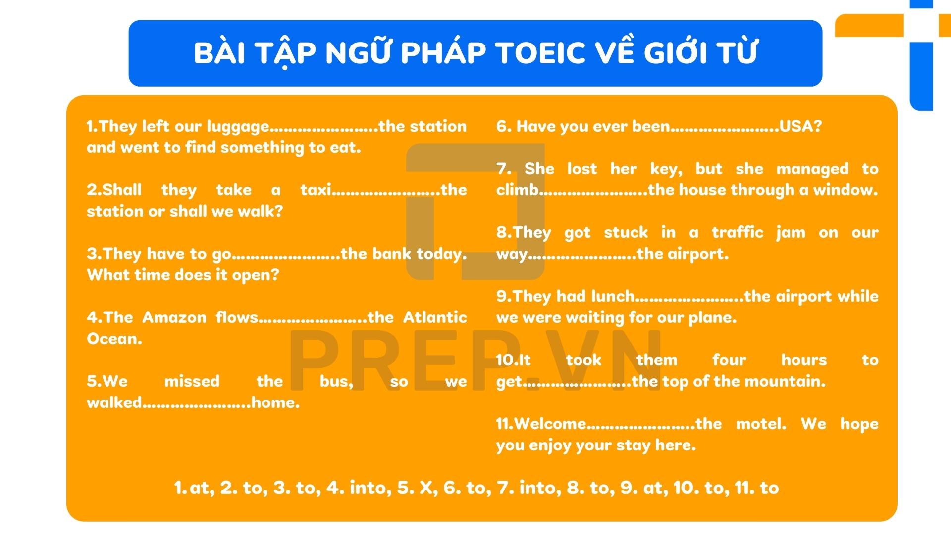 Bài tập ngữ pháp TOEIC về giới từ