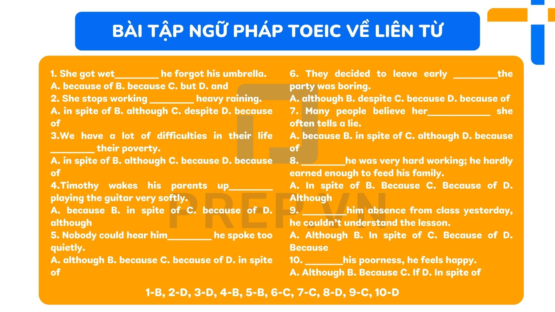 Bài tập ngữ pháp TOEIC về liên từ