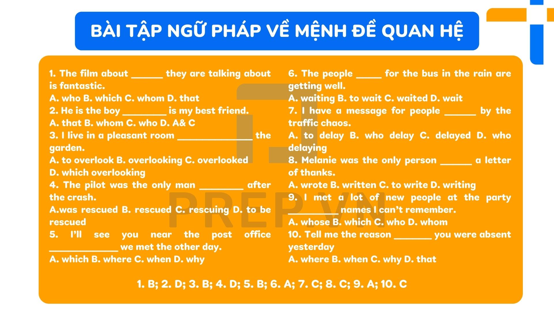 Bài tập ngữ pháp về mệnh đề quan hệ 