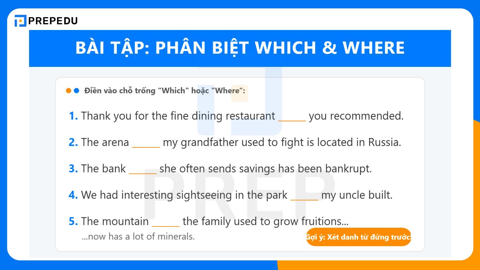 Bài tập phân biệt Which và Where