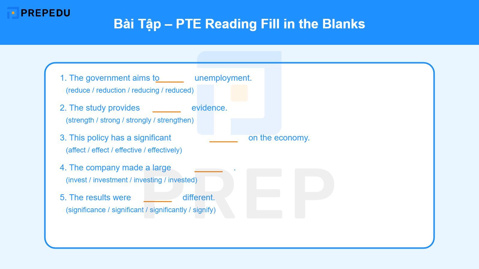 Bài tập PTE Reading Fill in the blanks
