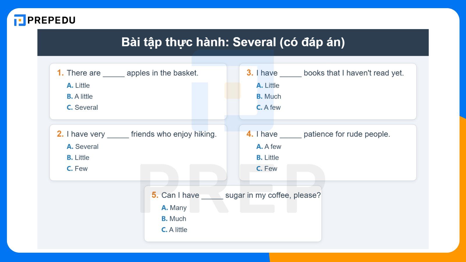 Bài tập Several có đáp án