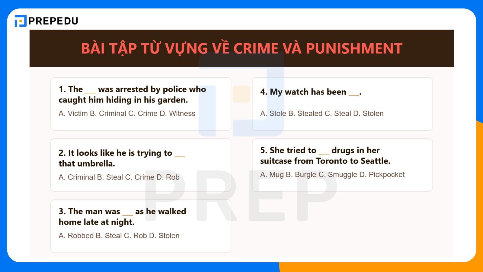 Bài tập từ vựng về Crime và Punishment có đáp án