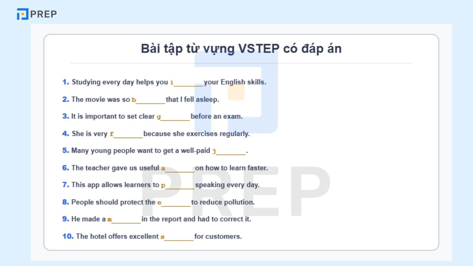 Bài tập từ vựng VSTEP có đáp án