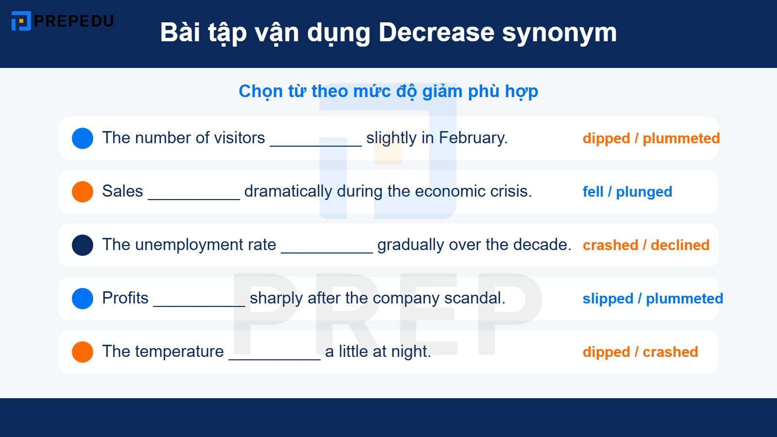 Bài tập vận dụng Decrease synonym
