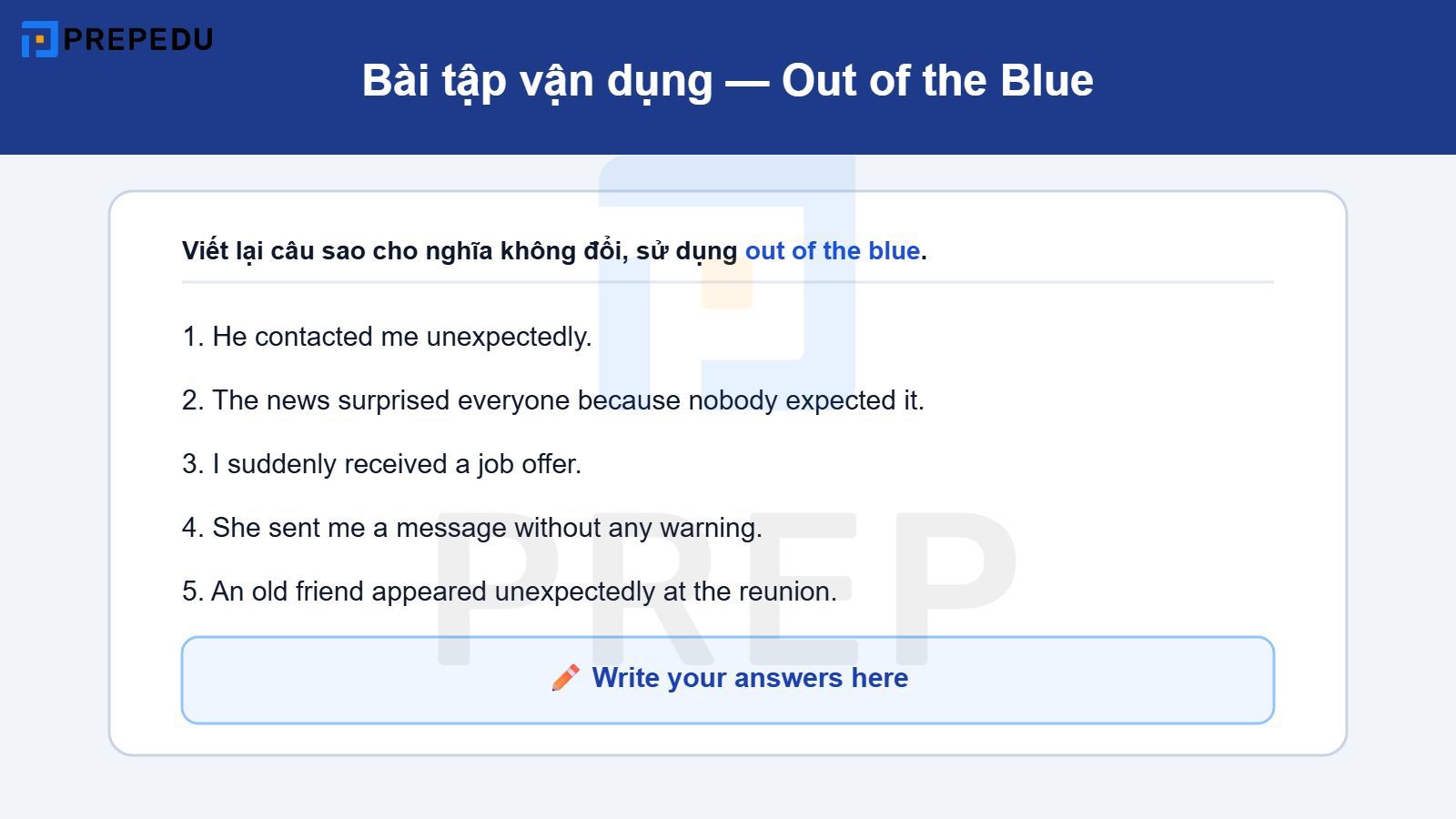 Bài tập vận dụng out of the blue
