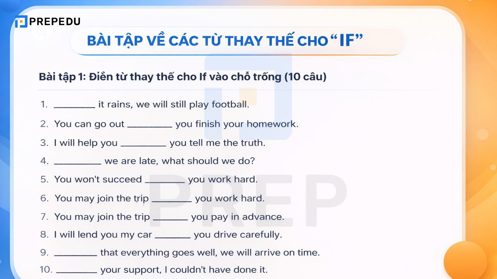 Bài tập về các từ thay thế cho If