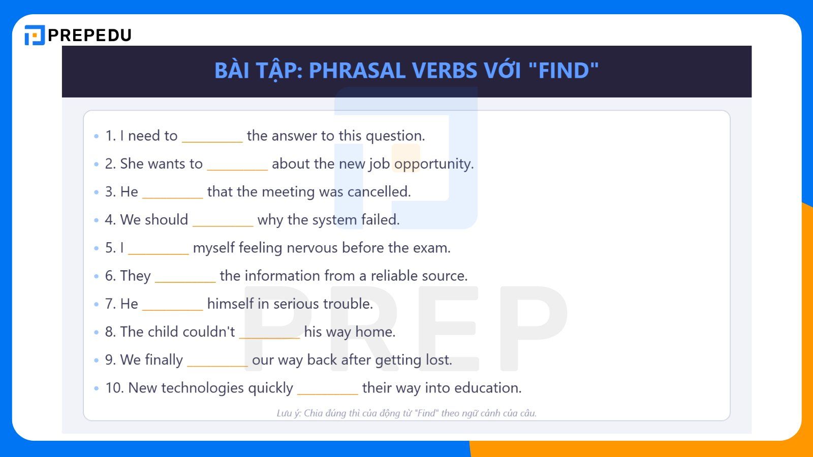 Bài tập về Phrasal Verb với Find