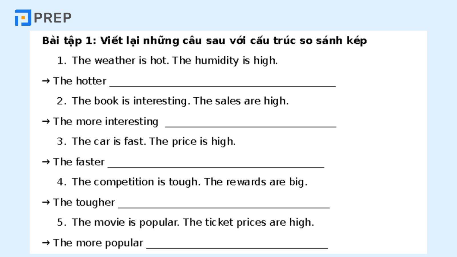 Bài tập về so sánh kép (double comparative)