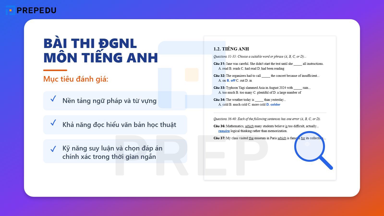  Bài thi đánh giá năng lực môn tiếng Anh là gì?
