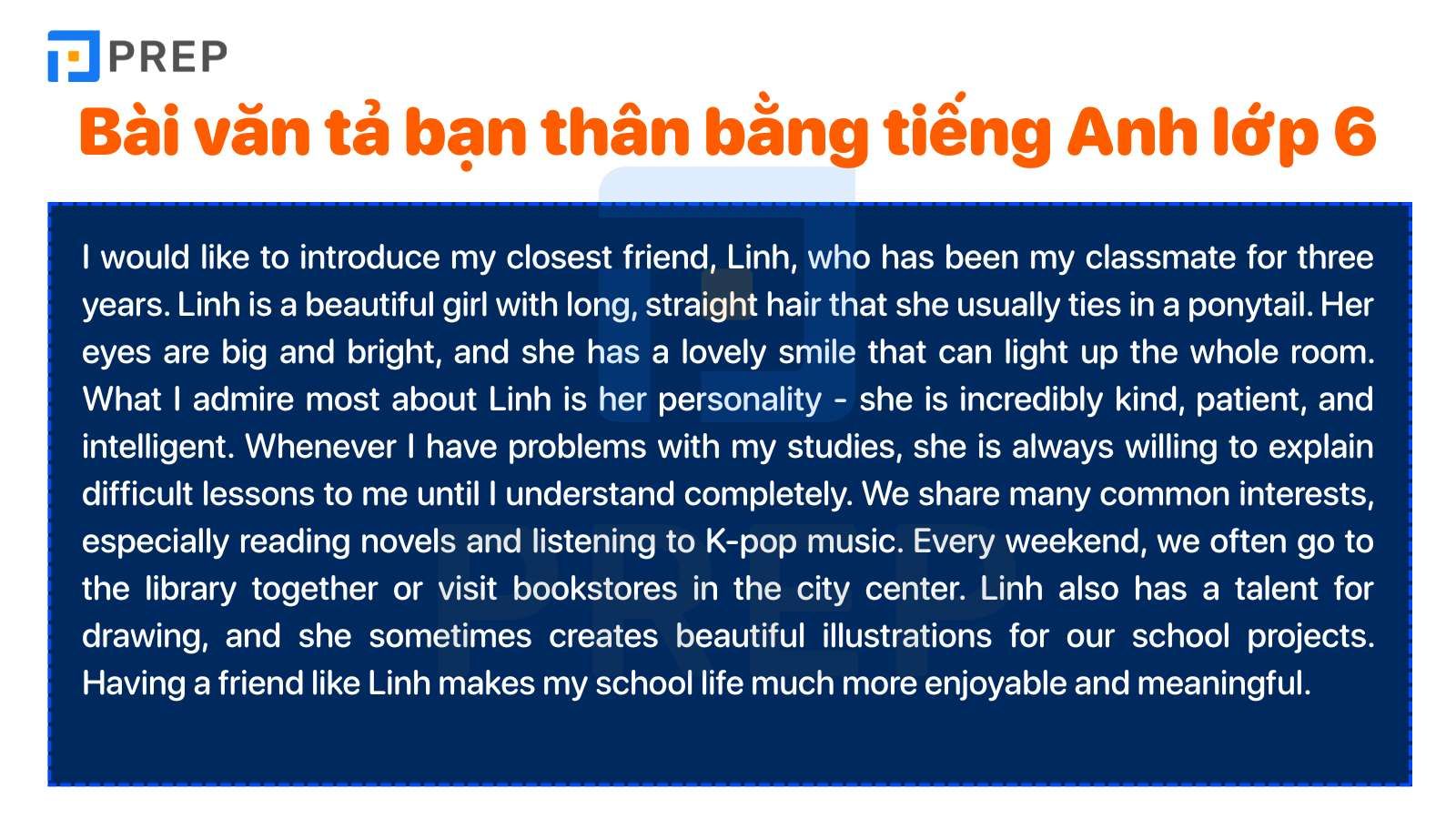 bài văn tả bạn thân bằng tiếng Anh lớp 6