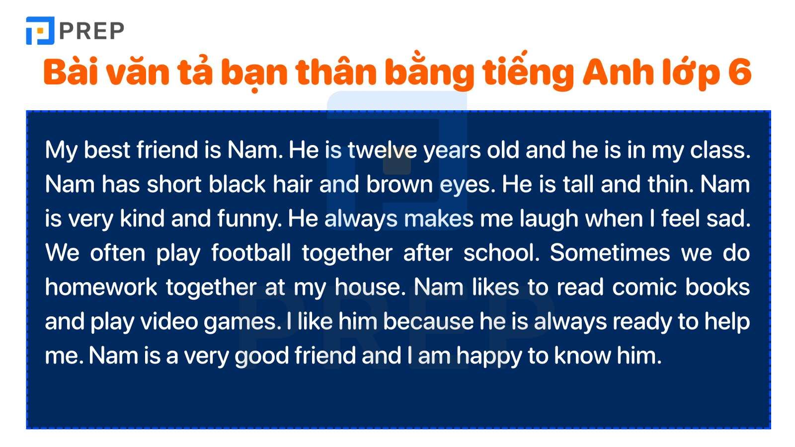 bài văn tả bạn thân bằng tiếng Anh lớp 6