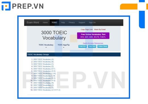 web học từ vựng toeic, trang web học 600 từ vựng toeic, web hoc tu vung toeic