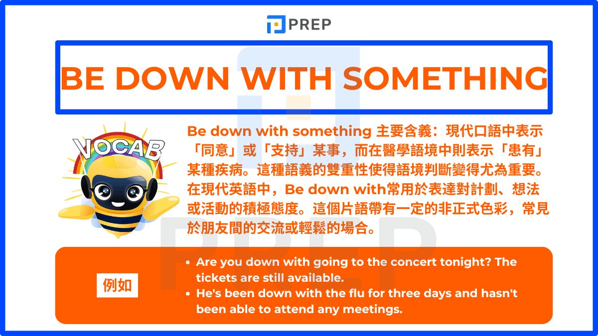Be down with 主要含義:現代口語中表示「同意」或「支持」某事