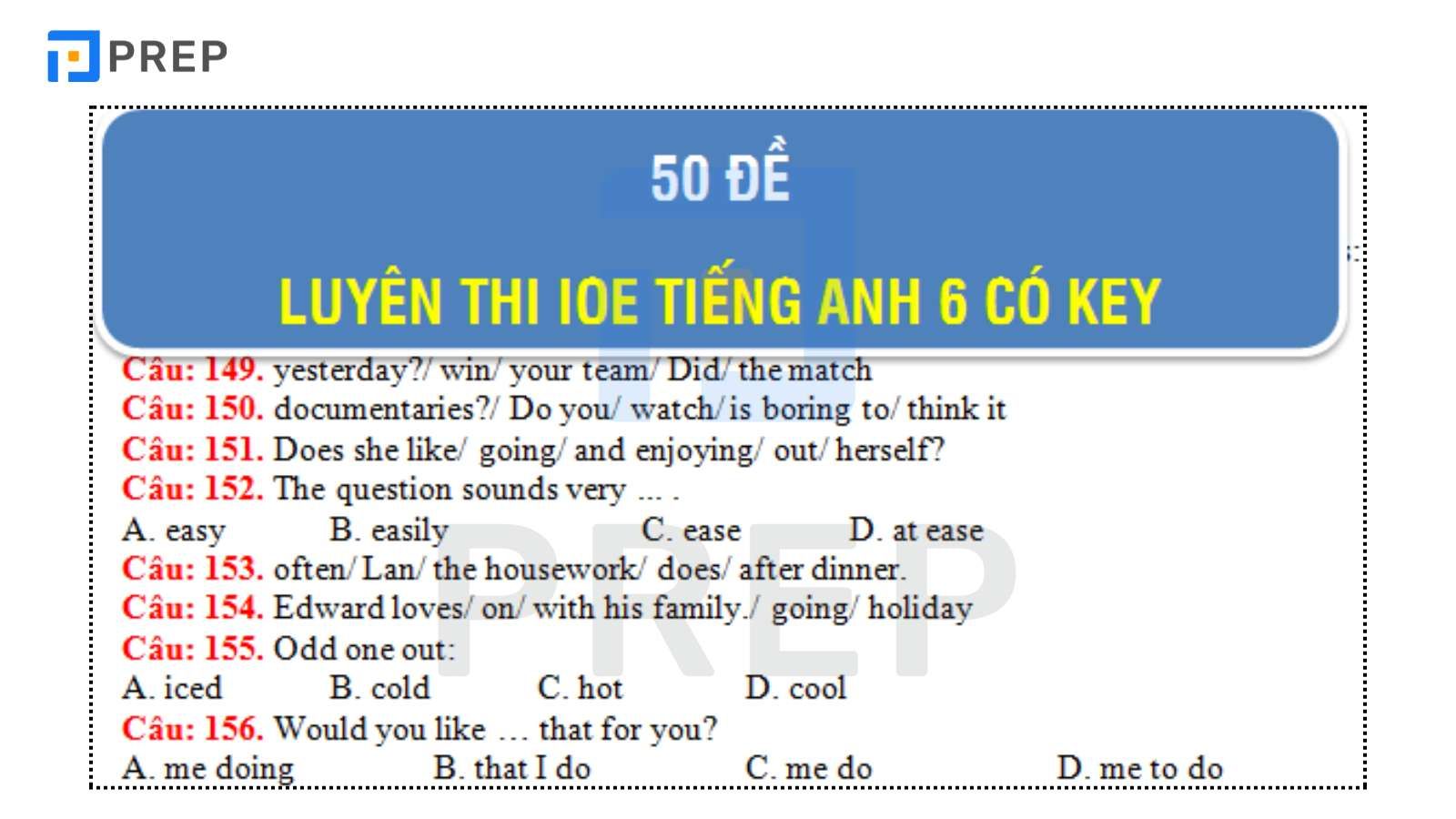 Bộ Đề Thi IOE Lớp 6 Mẫu Có Đáp Án