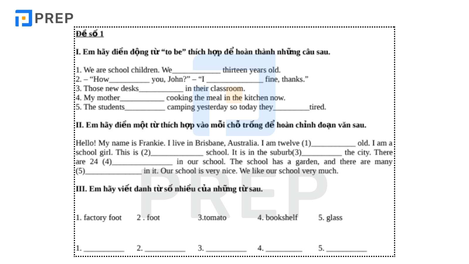 Bộ Đề Thi Tuyển Sinh Lớp 6 Môn Tiếng Anh Mẫu