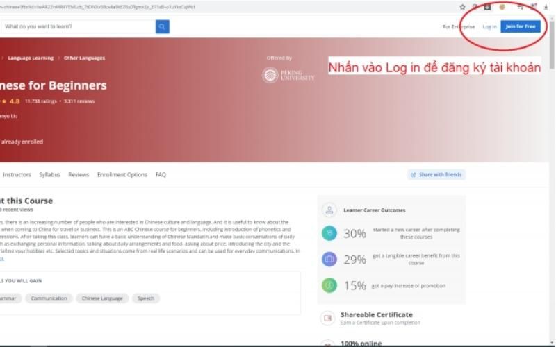 Bước một truy cập khóa học tiếng Trung miễn phí