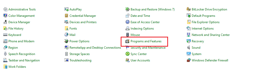 Chọn mục Program and Feature