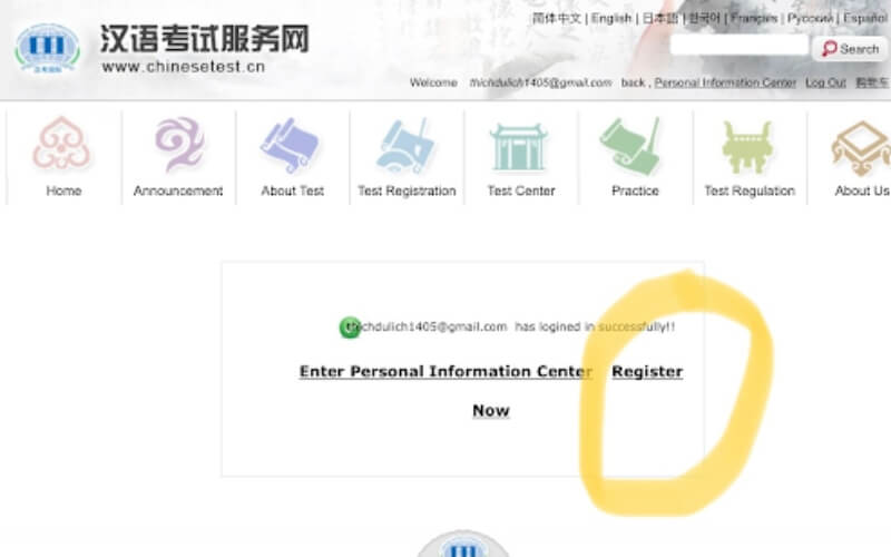 Chọn register để bắt đầu đăng ký