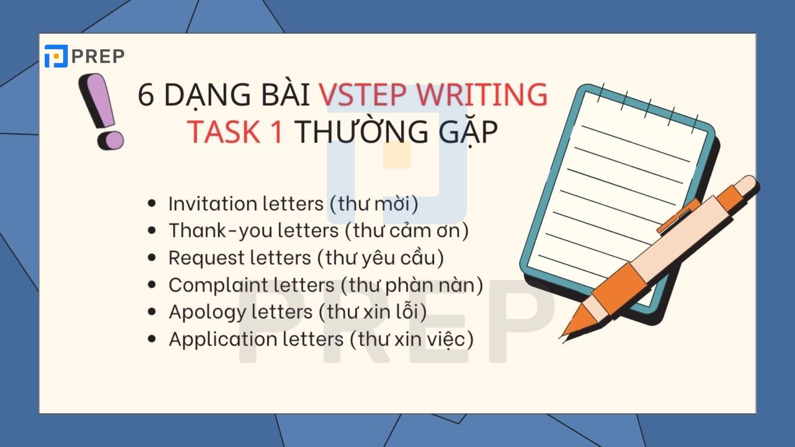 Các dạng bài mẫu viết thư VSTEP B2 B1