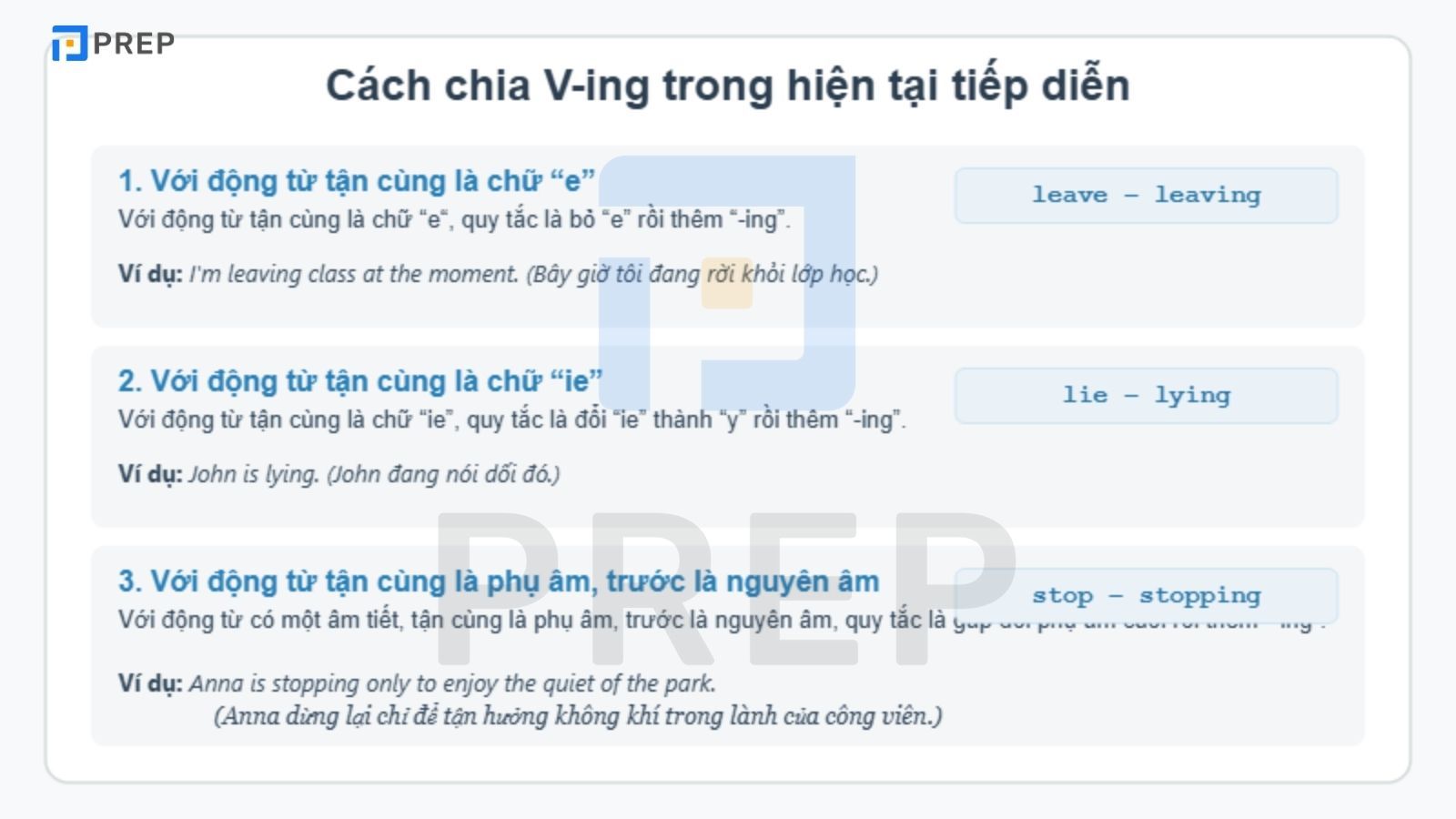 Cách chia V-ing trong hiện tại tiếp diễn