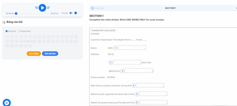 Số điện thoại xuất hiện trong bài IELTS Listening