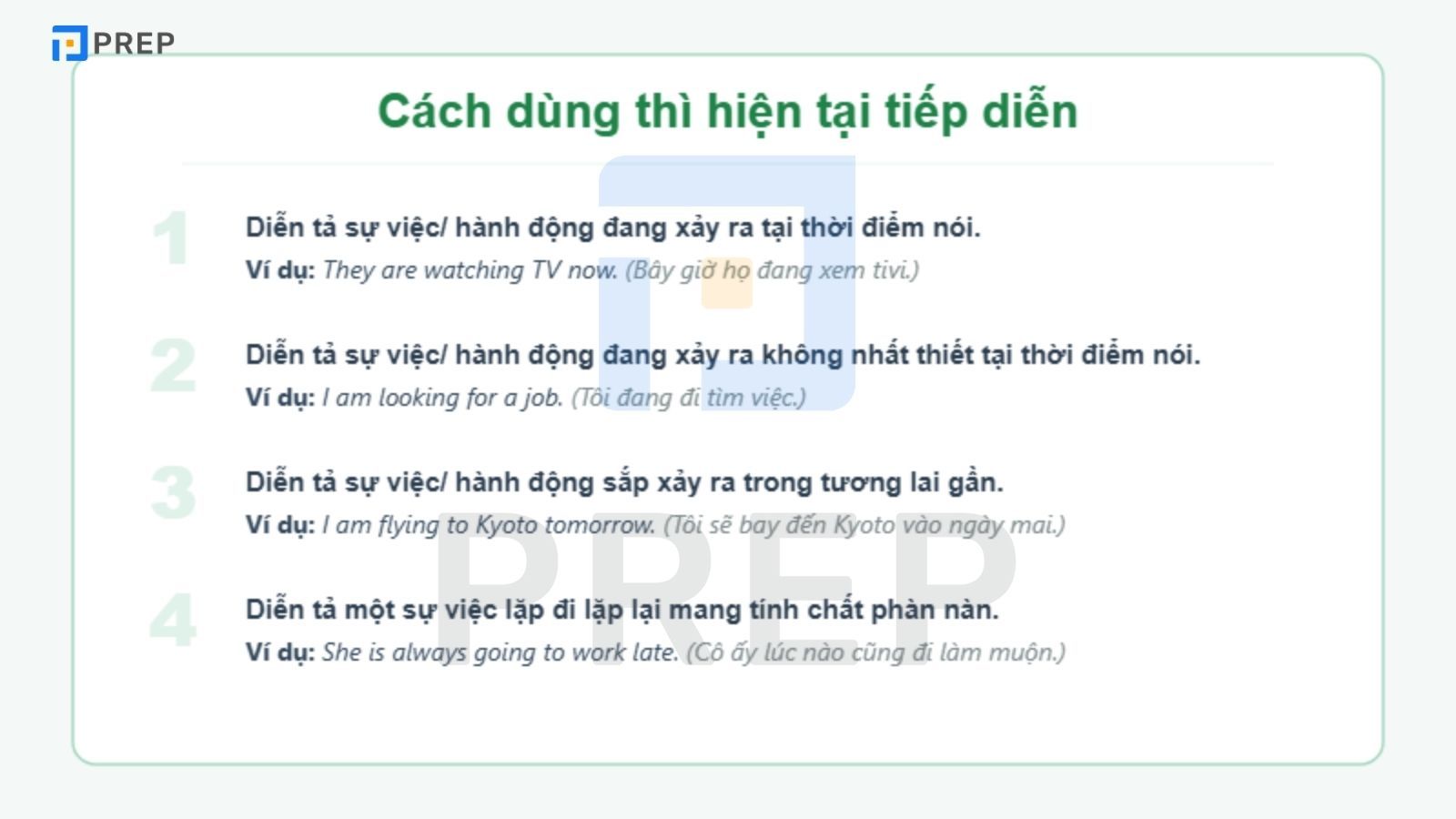 Cách dùng thì hiện tại tiếp diễn