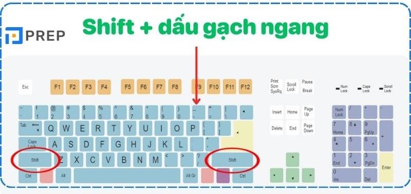 Shift + Dấu gạch ngang