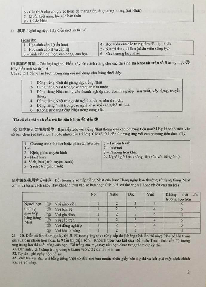 Cách viết hồ sơ thi JLPT