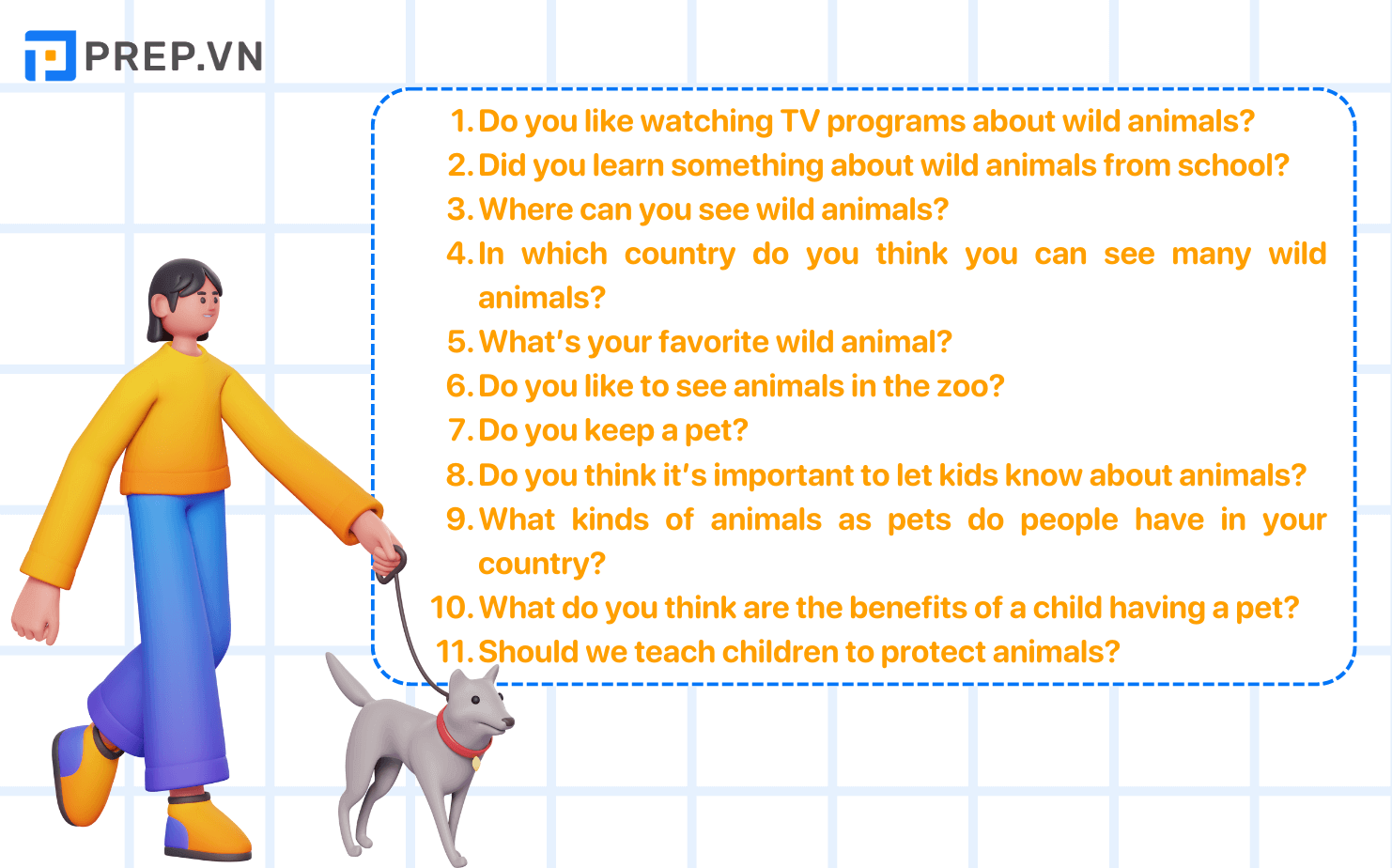 Một số câu hỏi thuộc IELTS Speaking Part 1 topic Wild animals