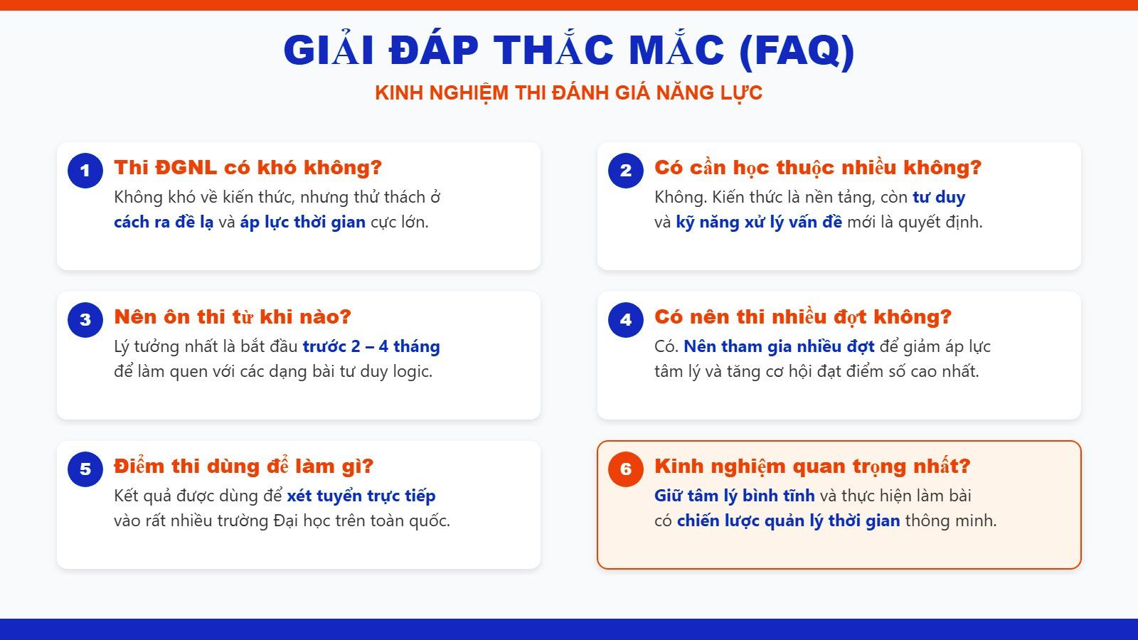 Câu hỏi thường gặp về kinh nghiệm thi đánh giá năng lực