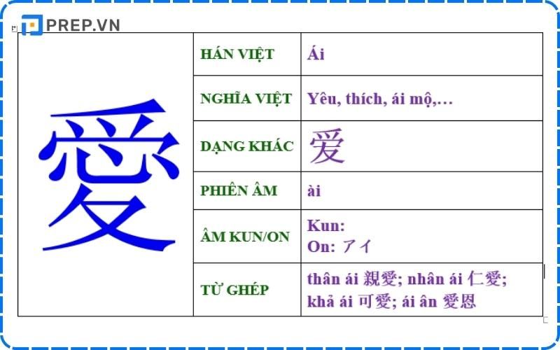 Cấu tạo của chữ Ái tiếng Trung&nbsp;