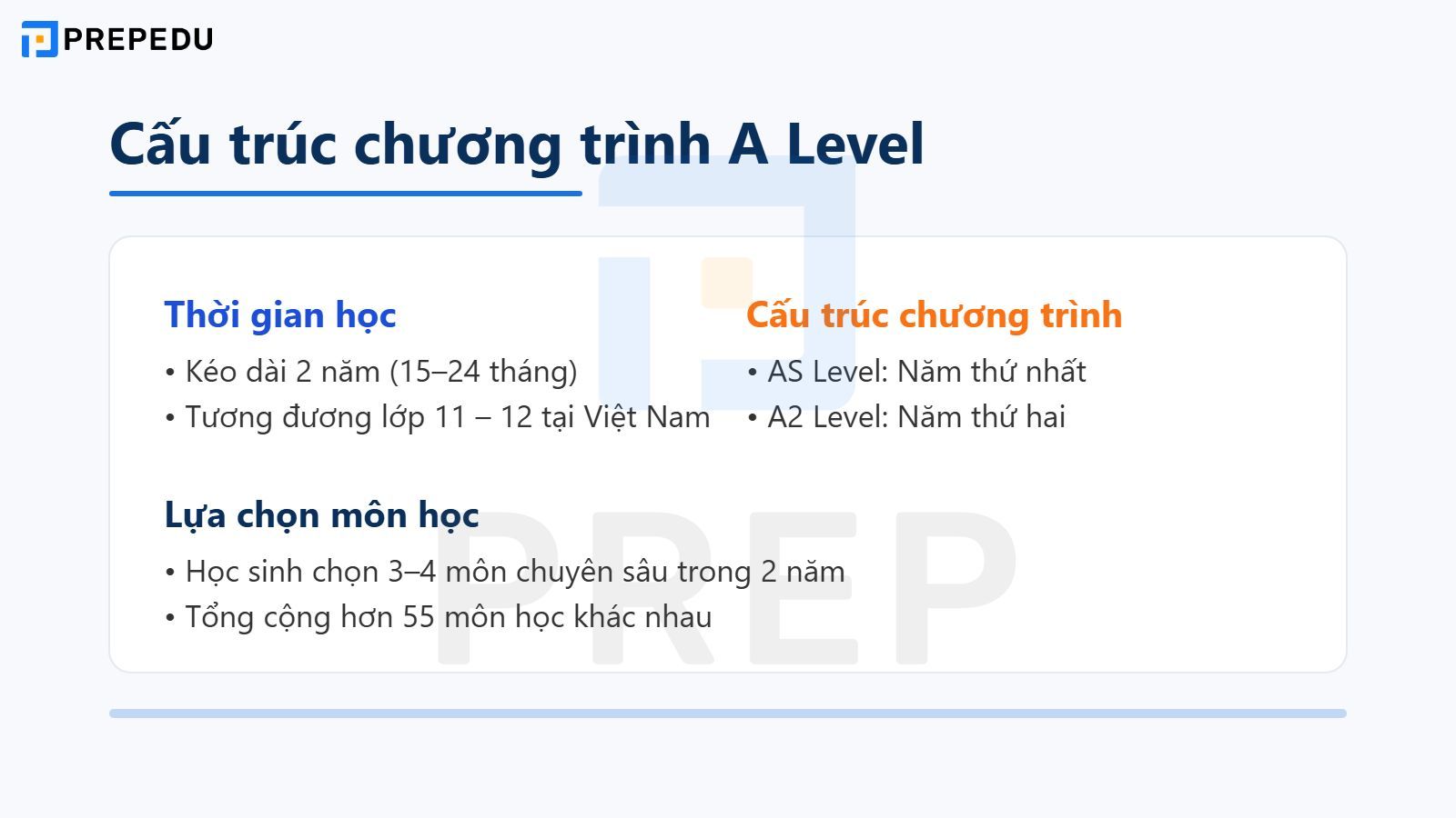 Cấu trúc chương trình A Level
