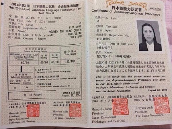 Chứng chỉ JLPT N1
